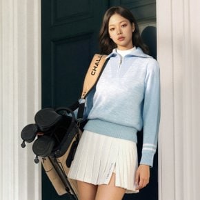 [온라인단독] 여성 방풍 와이드카라 반집업 니트 풀오버 블루 CHE4WKT5850BL