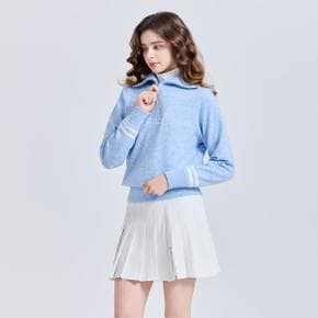 [온라인단독] 여성 방풍 와이드카라 반집업 니트 풀오버 블루 CHE4WKT5850BL