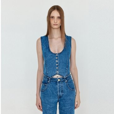 EENK WENDER U-Neck Denim Mini Vest - Denim Blue
