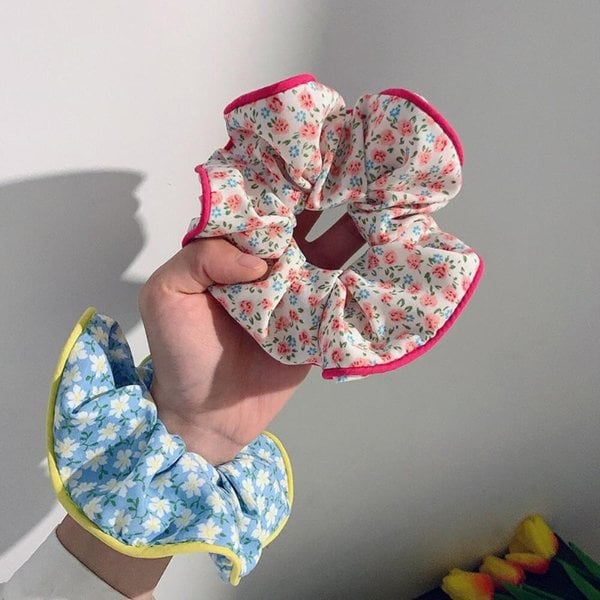 [옷자락] 여성 꽃무늬 배색라인 데일리 곱창끈 머리끈