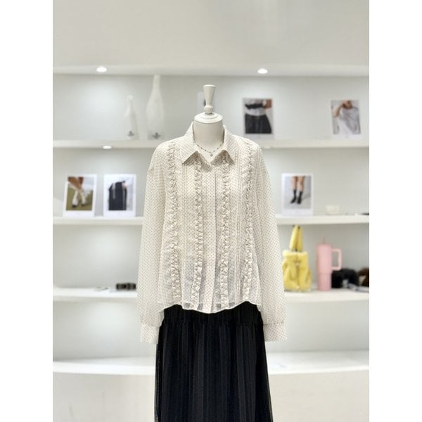 [여주점] 여성 도트 패턴 프릴 디테일 블라우스 (L261PSC002)