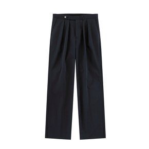 [Easy line] Cotton Two Pleated Wide Chino Pants (Dark navy)