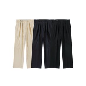 [Easy line] Cotton Two Pleated Wide Chino Pants (Dark navy)