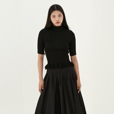 Ribbed Half Neck Frill Knit- Black