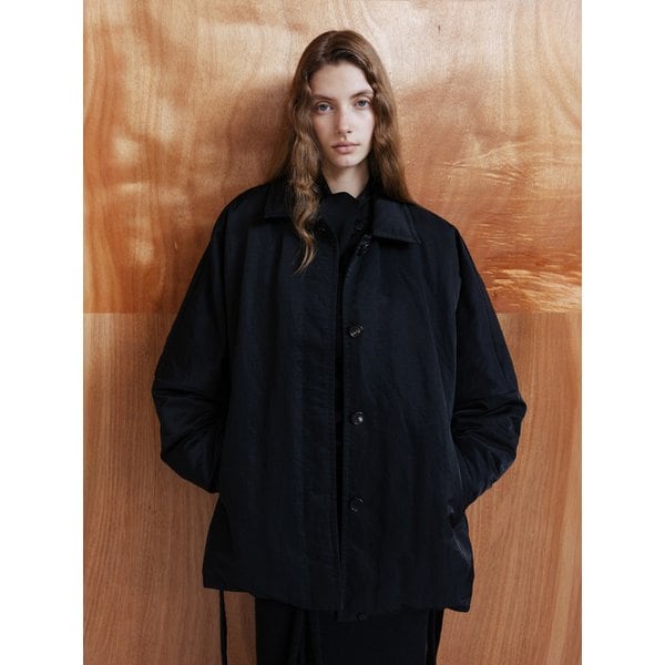 COLLAR BELTED GOOSE DOWN HALF JACKET  - BLACK