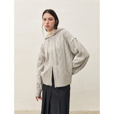 모한 RTF CABLE HOODED ZIP-UP KNIT TOP_3COLORS