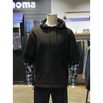 레노마 [시흥점] S/S 체크 레이어드 오버핏 블랙 후드 (RPIMTT03A)