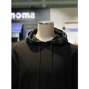 [시흥점] S/S 체크 레이어드 오버핏 블랙 후드 (RPIMTT03A)