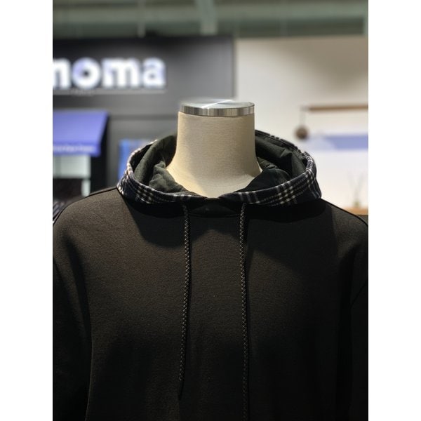 [시흥점] S/S 체크 레이어드 오버핏 블랙 후드 (RPIMTT03A)
