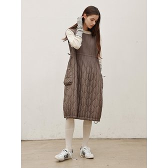 와이오와이 퀼팅 플리츠 스트링 원피스_브라운
