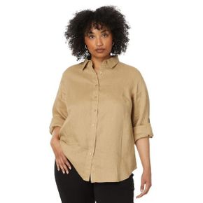 우먼 로렌 랄프로렌 Plus-Size 린넨 롤 TabSleeve 셔츠 - Birch Tan 8835324