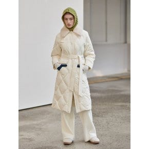 DIAMOND QUILTING SHEARLING DETAIL GOOSE DOWN COAT [2COLORS]