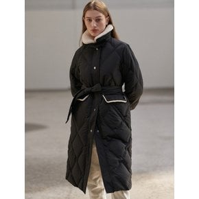 DIAMOND QUILTING SHEARLING DETAIL GOOSE DOWN COAT [2COLORS]