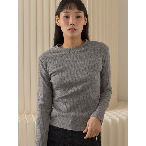 Fine Rib Long Sleeve Top_Gray