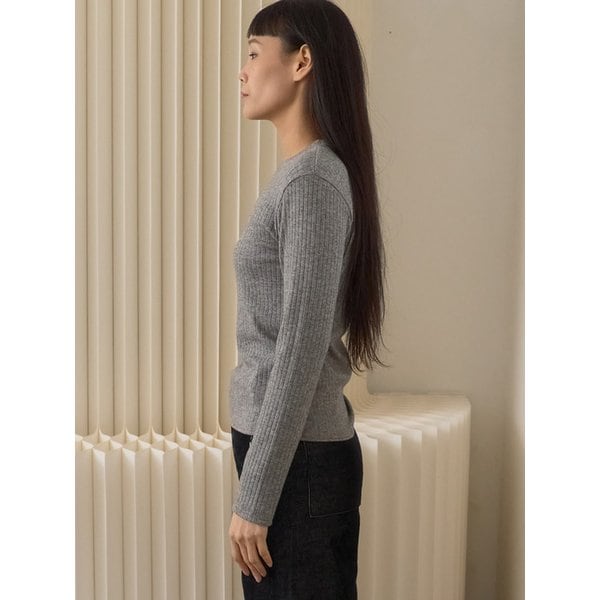Fine Rib Long Sleeve Top_Gray
