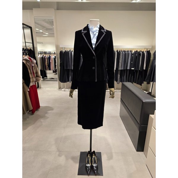 [파주점] 세트 모던 배색 벨벳 자켓 + 벨벳 H라인 스커트 JPBA0JK121,JPBA0SK121