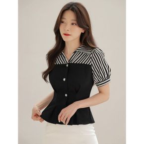 XXL까지 델메레 배색 블라우스 하객룩 레이어드 반팔 오피스룩 모임룩 격식룩 .._P425714768