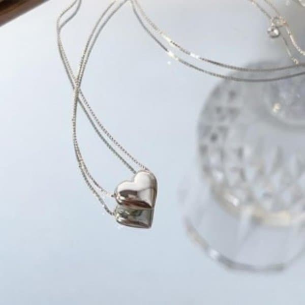 [옷자락] 여성 미니하트 스네이크체인 실버 목걸이