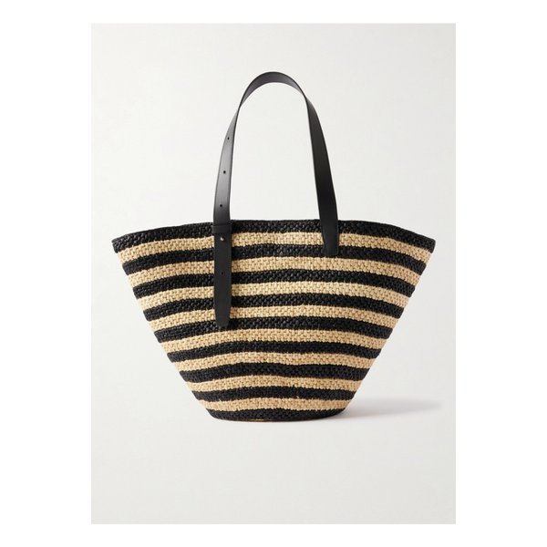 리에 스튜디오 더 비앙카 라지 가죽 트리밍 스트라이프 라피아 토트 베이지 46376663162892400