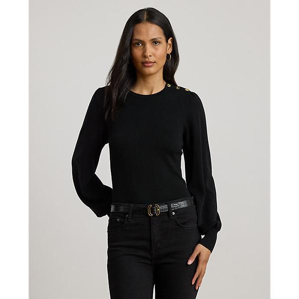 버튼 트림 퍼프 슬리브 스웨터(WMLRSWES6820830001)