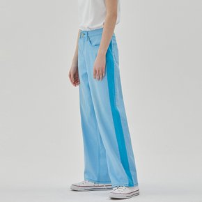 DENIM COLOR SIDE BLOCKING WIDE PANTS BLUE