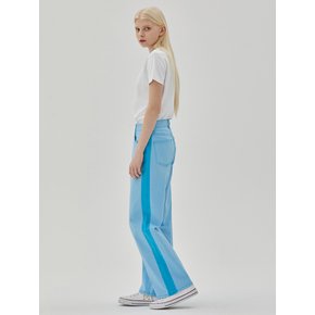 DENIM COLOR SIDE BLOCKING WIDE PANTS BLUE