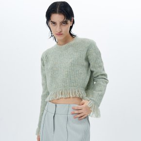 RIBBED-KNIT FRINGED PULLOVER(MINT)