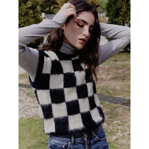 [x WhateverWeWant]Checkerboard Vest Mohair Sweater-