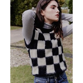 [x WhateverWeWant]Checkerboard Vest Mohair Sweater-