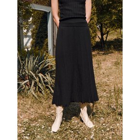 KNITTED PLEATS MIDI SKIRT BLACK