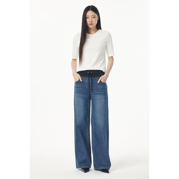 나일론 배색 세미 와이드 데님 팬츠 7115255381140