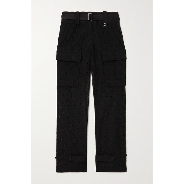 사카이 벨트 코튼 혼방 브로드리 앙글레즈 스트레이트 팬츠 블랙 1647597289541040