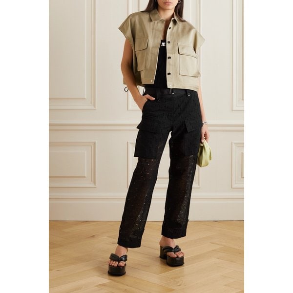 사카이 벨트 코튼 혼방 브로드리 앙글레즈 스트레이트 팬츠 블랙 1647597289541040