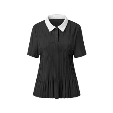 몽플리쎄 GTS2BBK 여성 UV차단 반소매 플리츠 카라 T 블랙