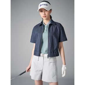 (BJ4336A05R)여성 데님라이크 반소매 블루종 점퍼 - 네이비