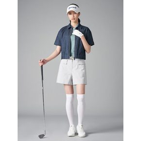 (BJ4336A05R)여성 데님라이크 반소매 블루종 점퍼 - 네이비