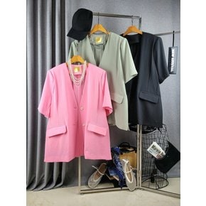 (블랙라벨 77가능)조디 노카라 어깨패드 투버튼 트임 반팔 자켓 3color