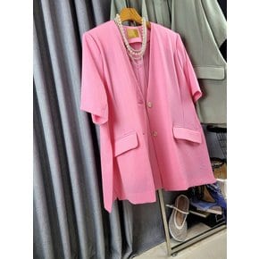 (블랙라벨 77가능)조디 노카라 어깨패드 투버튼 트임 반팔 자켓 3color