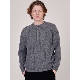 커스텀어스 남자 울혼방 케이블 헨리넥 니트 CXS25WSRTC25 GRY