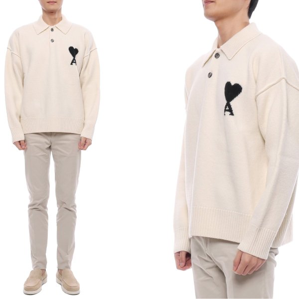 [부산점] 25FW 남성 하트 로고 카라 니트 (UPL409 018 151 M 25F)