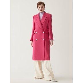 Double Breasted Wool Long Coat- Pink