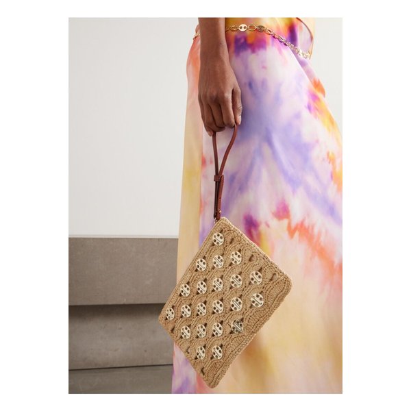 가죽 트리밍 체인메일 장식 라피아 파우치 골드 1647597359919293