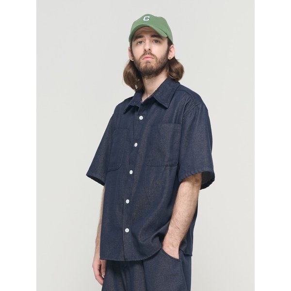 WASHED NON-FADE HALF SHIRT (BLUE)