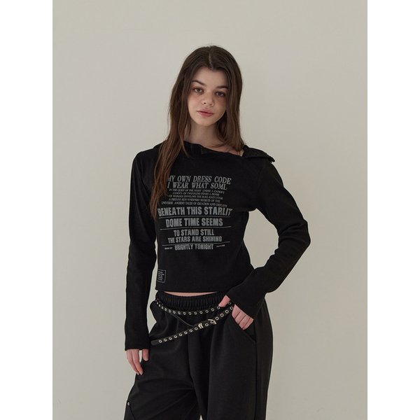 골지 후드 레터링 롱슬리브 (블랙)