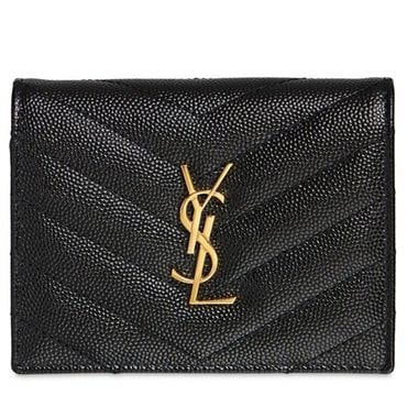 생로랑 골드 톤 YSL 메탈 로고 포켓 크레딧 카드 홀더 지갑