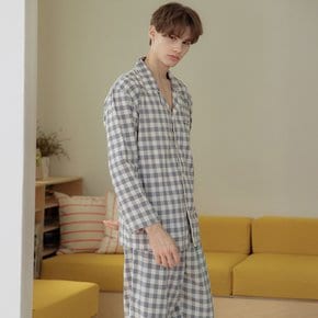 G클럽체크 남성 약기모 순면 긴팔 잠옷 파자마 세트