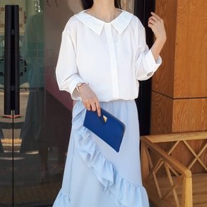흰색 플랫 카라 7부소매 간절기 가을 중년 미시 루즈핏 흰색 화이트 남방 오피스룩 정장