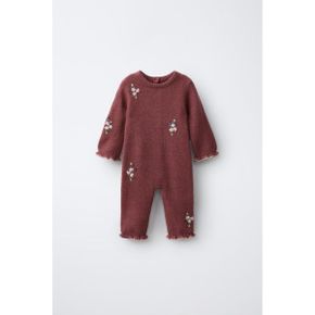 ZARA 자라 키즈 롱 니트 JUMPSUIT엠브로이더드 자수 플라워 다크 핑크 5536478664 5536478 14289