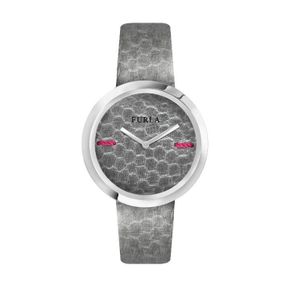 4004769 Furla Womens My Piper Gray Dial SS Calfskin Leather Watch 65728441