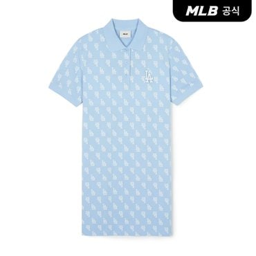 MLB [코리아공식]여성 모노티브 모노그램 피케 원피스 LA (Sky blue)